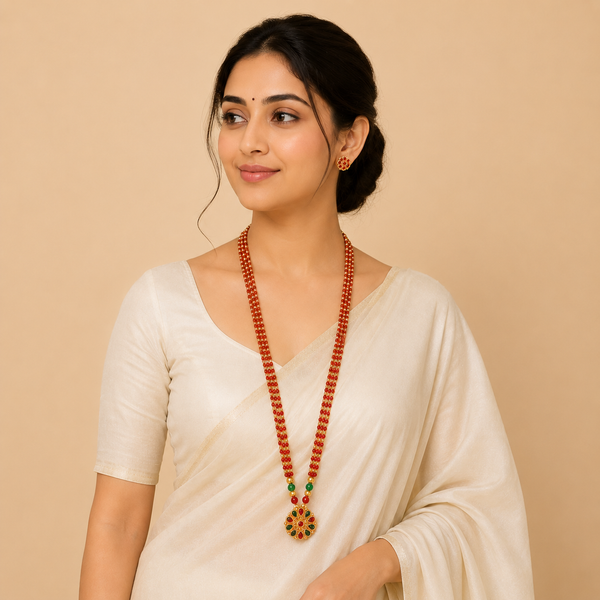Dual Tone Beaded Pendant Necklace