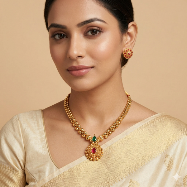 Classic Temple Pendant Bead Necklace