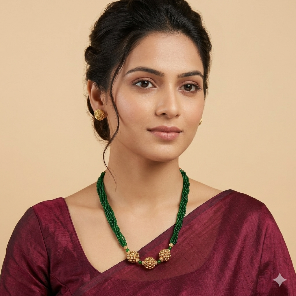 Traditional Maharashtrian Kolhapuri Mangalsutra - Green Multi Strand Beaded - view 2