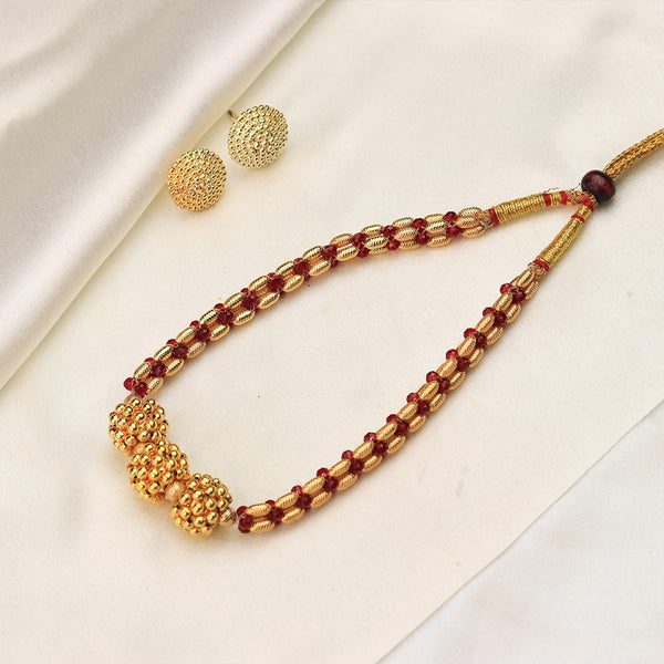 Gold Bead Necklace with Red Accents