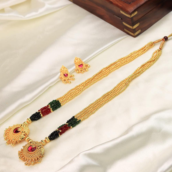 Temple Pendant Beaded Necklace (Multi Color)