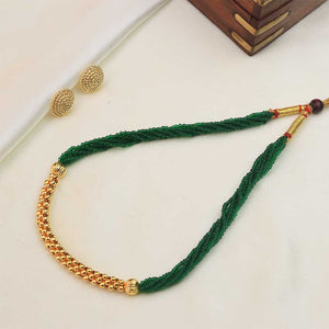Traditional Maharashtrian Kolhapuri Mangalsutra - Emerald Thread Gold Bead