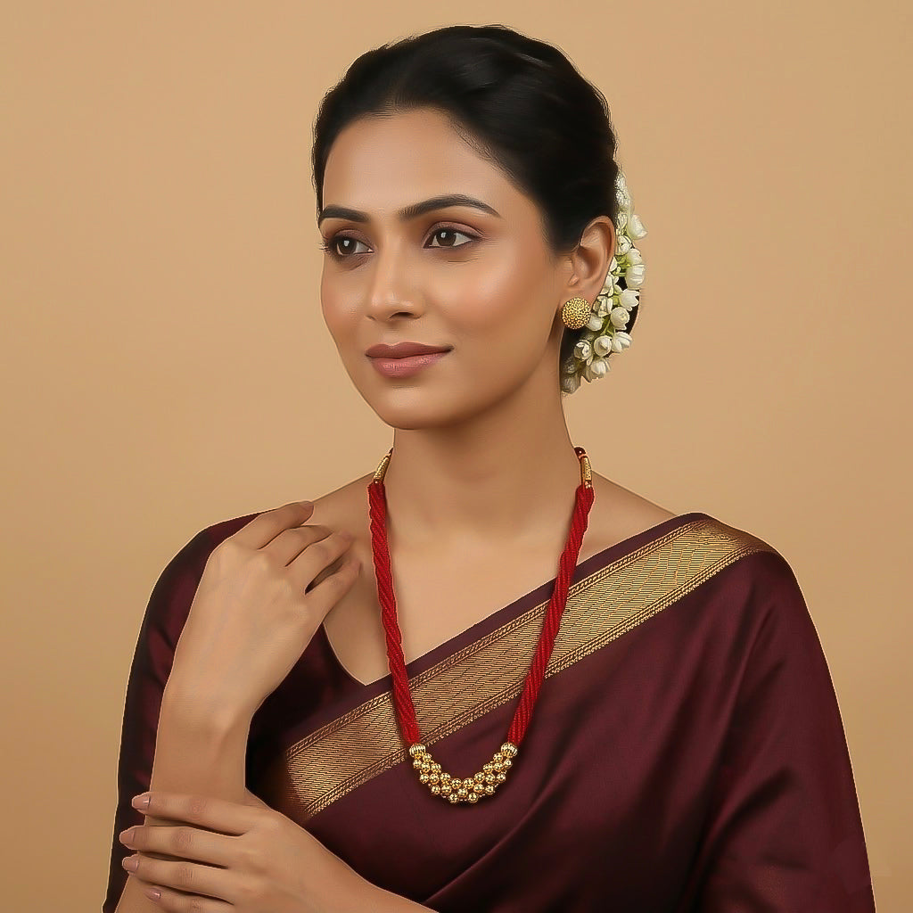 Traditional Maharashtrian Kolhapuri Mangalsutra - Dual Line Gold Bead - view 2
