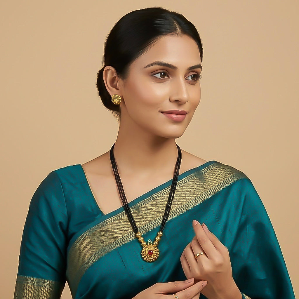 Traditional Maharashtrian Kolhapuri Mangalsutra - Textured Mini Bead - view 2