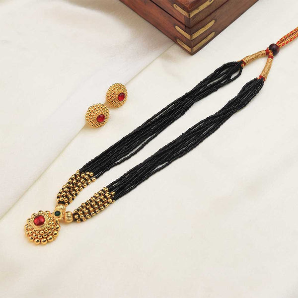 Black Beaded Floral Pendant Mangalsutra