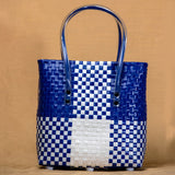 Handwoven Strong Picnic White Blue Basket