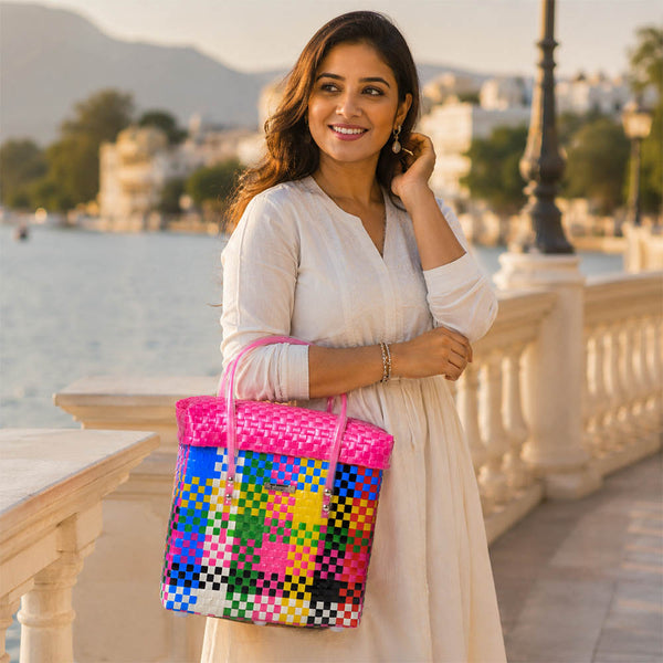Multicolor Lid‑Top Basket – Handwoven All‑Purpose Storage