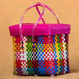 Handwoven Multicolor Basket with Lid