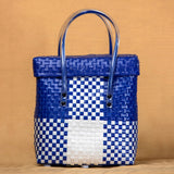 Handwoven Strong Picnic White Blue Basket with Lid