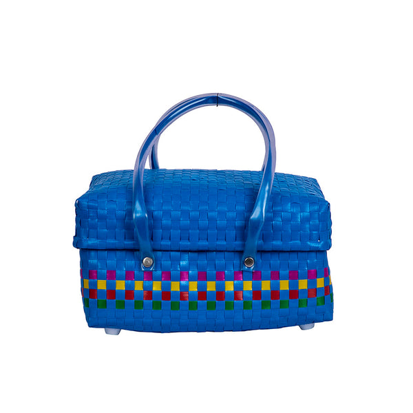 Blue Half Basket with Lid – Cool-Toned Compact Organizer
