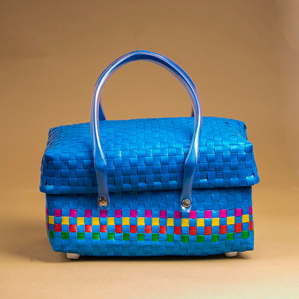 Blue Half Basket with Lid – Cool-Toned Compact Organizer