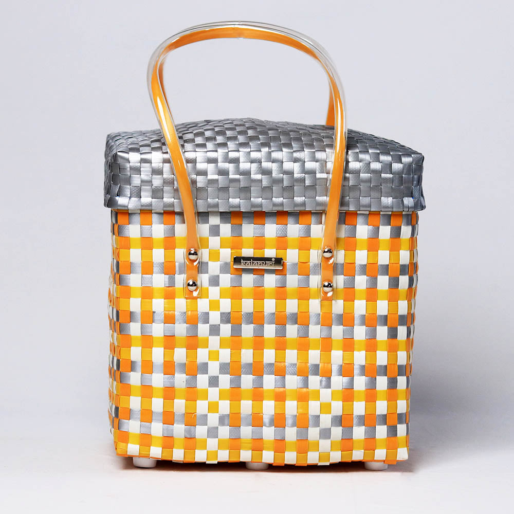 Multicolour Handwoven Grocery Basket with Grey Lid – view 1