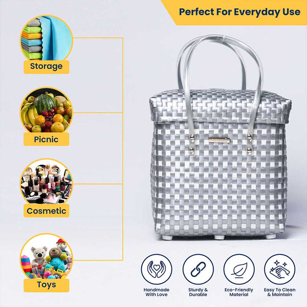 Fancy Lid‑Top Basket – Elegant Multicolor Weave with Lid