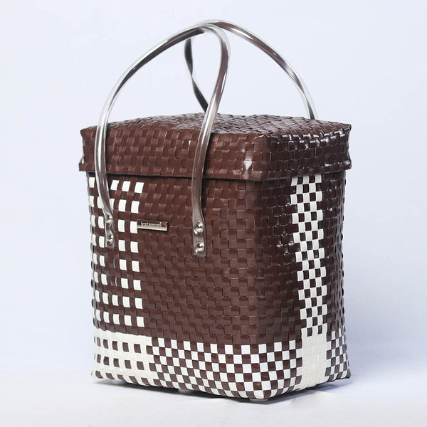 Kalapuri handmade storage lid top basket with classic weave perfect for linens and home use.