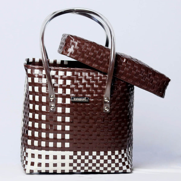 Kalapuri handmade storage lid top basket with classic weave perfect for linens and home use.