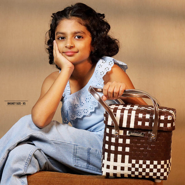 Kalapuri handmade storage lid top basket with classic weave perfect for linens and home use.