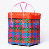 Kalapuri handmade multicolor basket with grey lid vibrant woven storage solution.