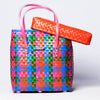 Kalapuri handmade multicolor basket with grey lid vibrant woven storage solution.