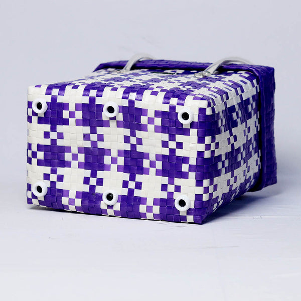Kalapuri handmade colourful lid top basket bright toned weave with secure lid.