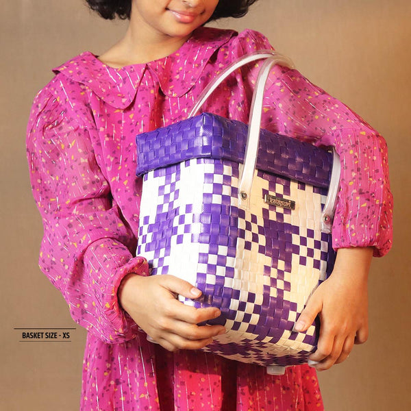 Kalapuri handmade colourful lid top basket bright toned weave with secure lid.