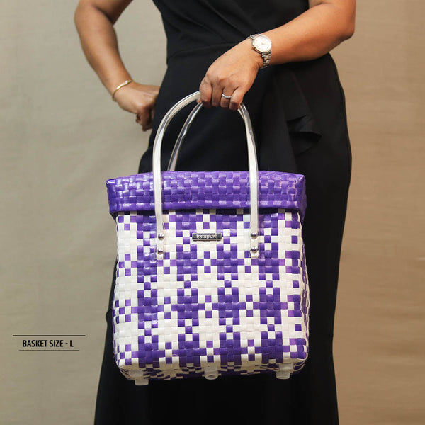 Kalapuri handmade colourful lid top basket bright toned weave with secure lid.