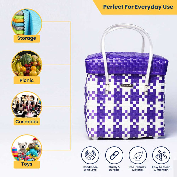 Colourful Lid‑Top Basket – Bright Toned Weave with Lid