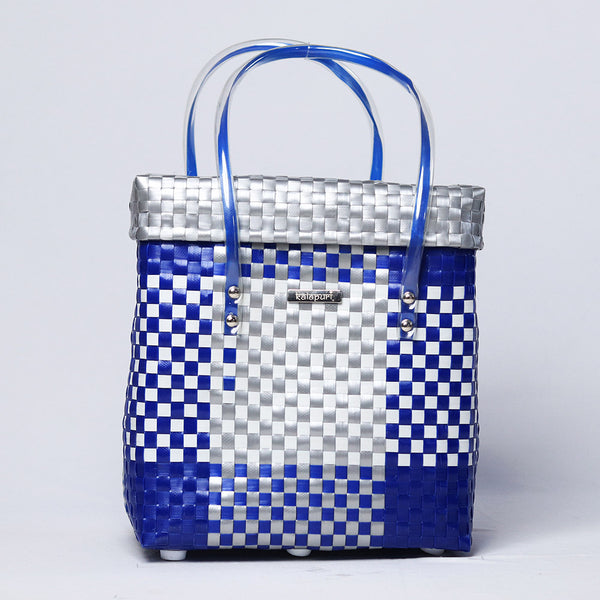 Blue‑White Lid‑Top Basket – Nautical Weave Storage with Lid