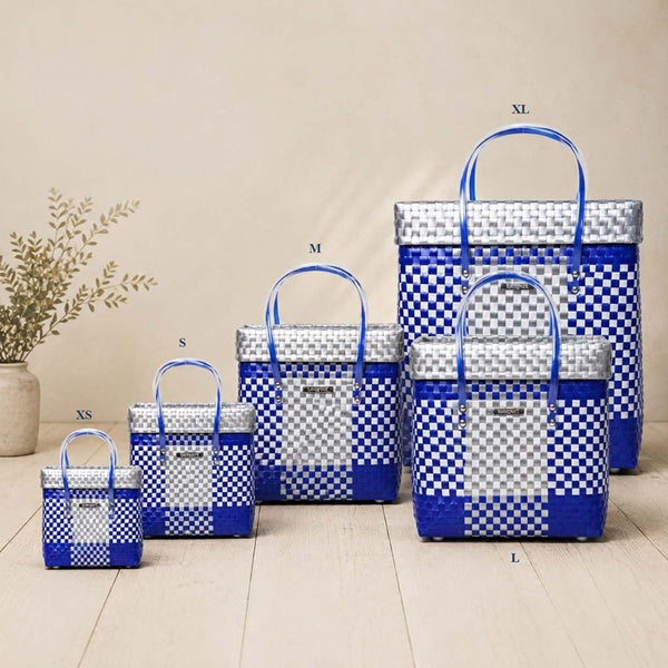 Blue‑White Lid‑Top Basket – Nautical Weave Storage with Lid