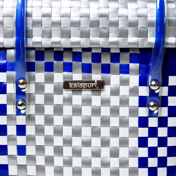 Kalapuri handmade blue and white lid top basket nautical weave storage design.