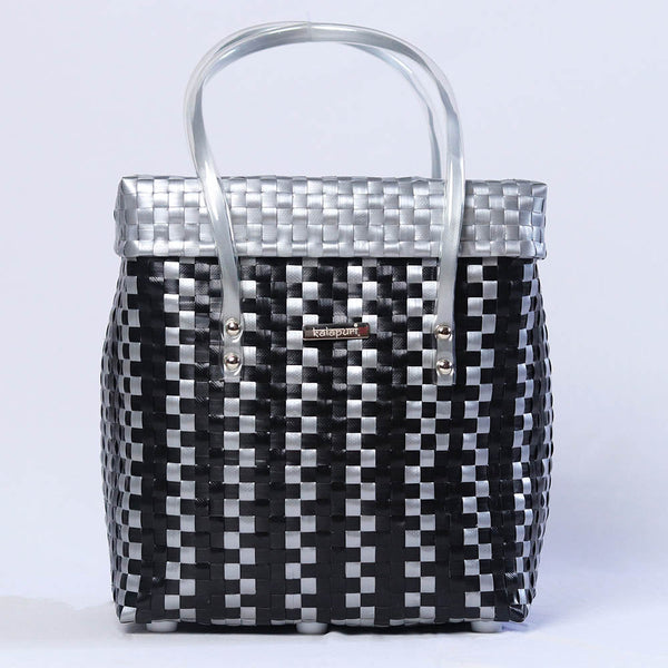 Black & Grey Lid Top Basket | Modern Handmade Weave