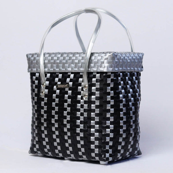 Black & Grey Lid Top Basket | Modern Handmade Weave