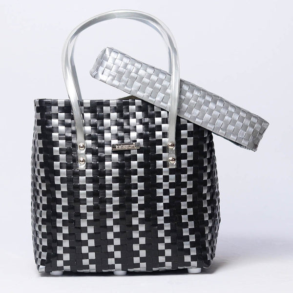 Black & Grey Lid Top Basket | Modern Handmade Weave