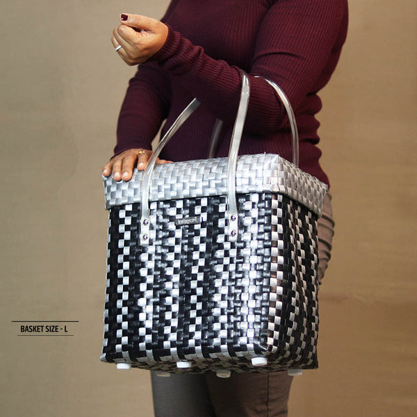 Black & Grey Lid Top Basket | Modern Handmade Weave
