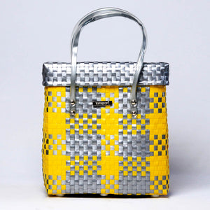 Yellow‑Grey Lid‑Top Basket – Chic Two‑Tone Weave with Lid