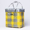 Kalapuri handmade yellow and grey lid top basket chic two-tone woven storage.