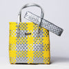 Kalapuri handmade yellow and grey lid top basket chic two-tone woven storage.