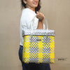 Kalapuri handmade yellow and grey lid top basket chic two-tone woven storage.