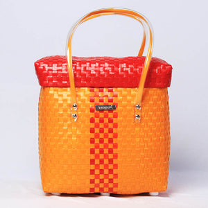 Yellow‑Red Lid‑Top Basket – Vibrant Handwoven Storage