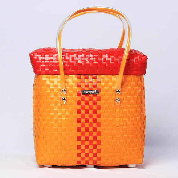 Yellow & Red Lid Top Basket | Vibrant Handmade Storage