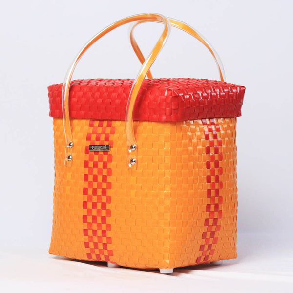 Yellow & Red Lid Top Basket | Vibrant Handmade Storage