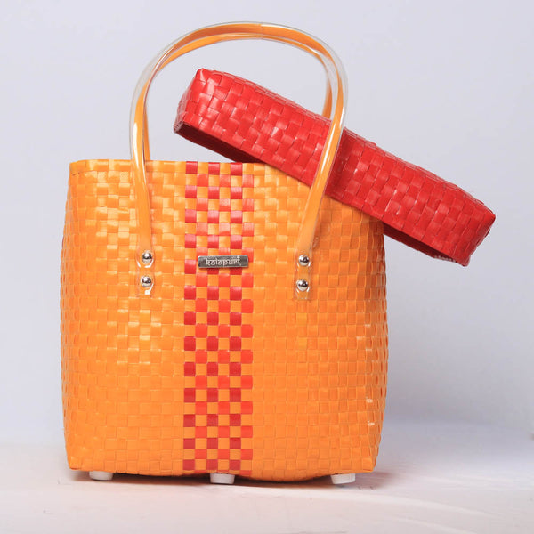 Yellow & Red Lid Top Basket | Vibrant Handmade Storage