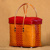 Handcrafted Orange Red Basket with lid