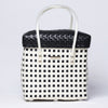 Kalapuri handmade white and black lid top basket contrasting weave storage basket.