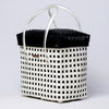 Kalapuri handmade white and black lid top basket contrasting weave storage basket.