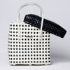 Kalapuri handmade white and black lid top basket contrasting weave storage basket.