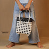 Kalapuri handmade white and black lid top basket contrasting weave storage basket.