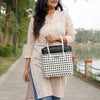 White‑Black Lid‑Top Basket – Contrasting Weave Storage Basket