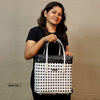 Kalapuri handmade white and black lid top basket contrasting weave storage basket.