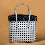 Handcrafted White & Black Basket with Black Lid