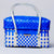 Blue and white handwoven half basket with lid for stylish home storage